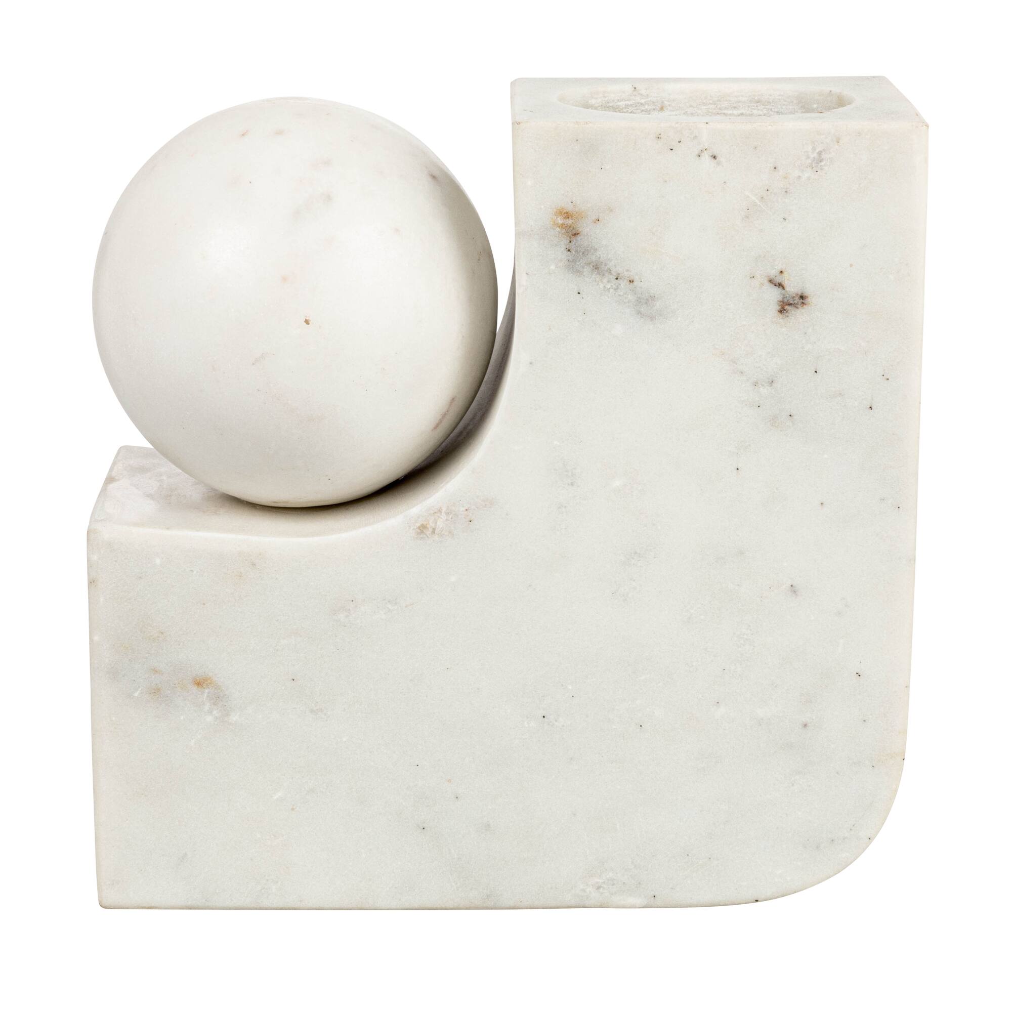 Hello Honey® 7" White Modern Marble Pillar & Taper Candle Holder Vase with Ball